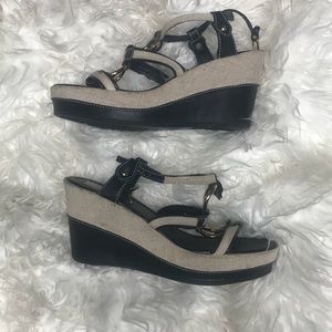 a.n.a. | Cute cream and black wedge shoes size 6